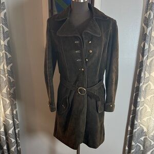 Vintage 70s Dark Brown Suede Trench Coat Belted Jacket